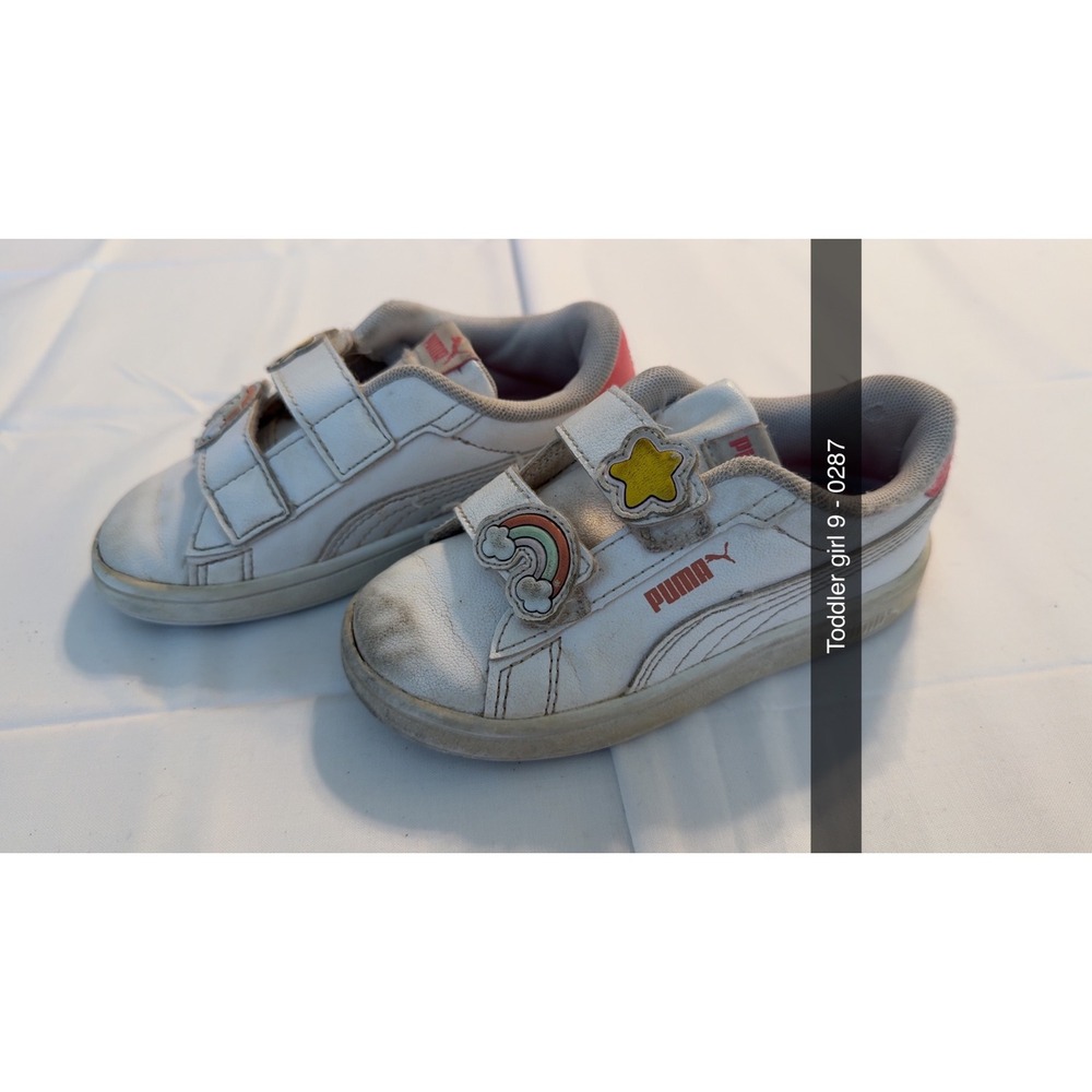 Puma Smash v2 Rainbow Star Toddler Girls White Sneakers Size 9 Hook Loop Straps